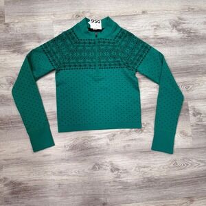 DSG Womens Medium Green Pullover Quarter Zip Fair‎ Isle Print Athletic Top